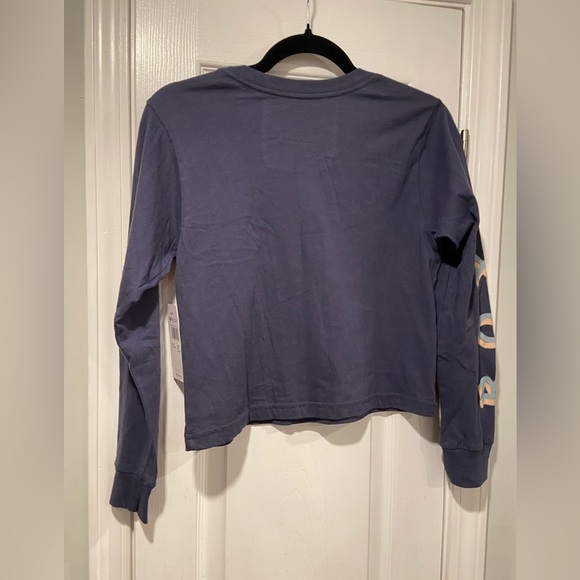NWT Roxy Size XS Blue Crew Neck Long Sleeve Logo Cropped Tee Shirt Surf Beach 90 - Picture 6 of 10